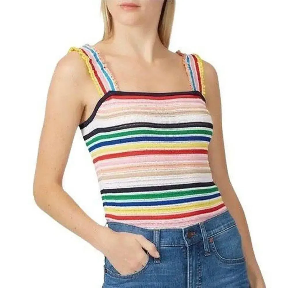 J.Crew Rainbow Stripe Ruffle Knit Tank Top - Size XXS